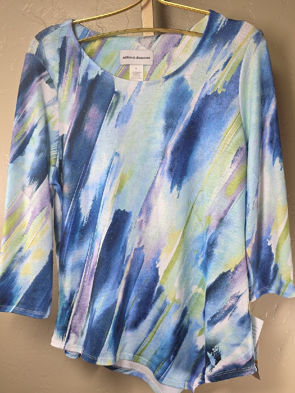 Alfred Dunner Blue, Green & Lavender Watercolor Brushstroke Top‎
